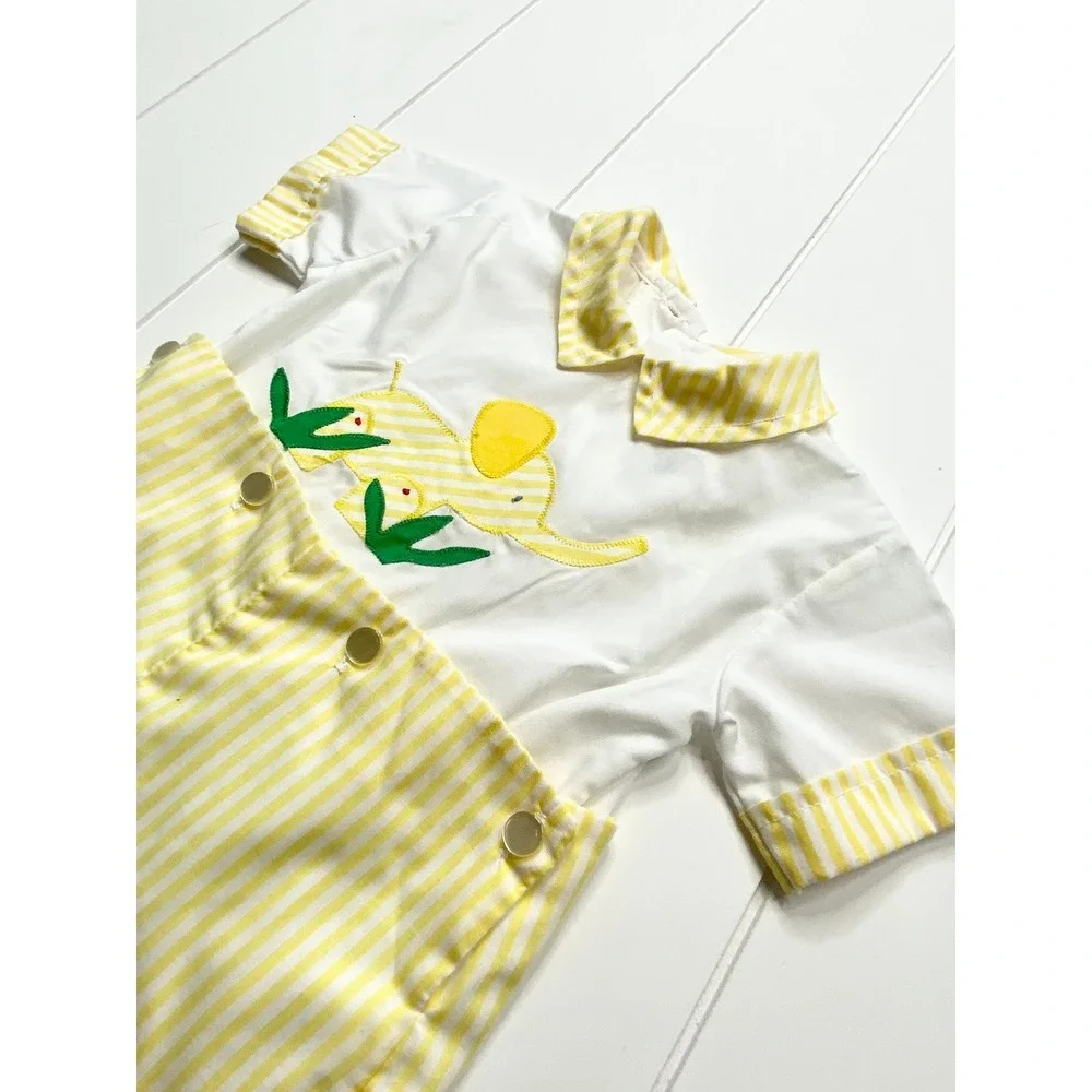 Vintage Jayne Copeland Elephant Romper, Yellow Stripe Jon Jon, 18 Months‎